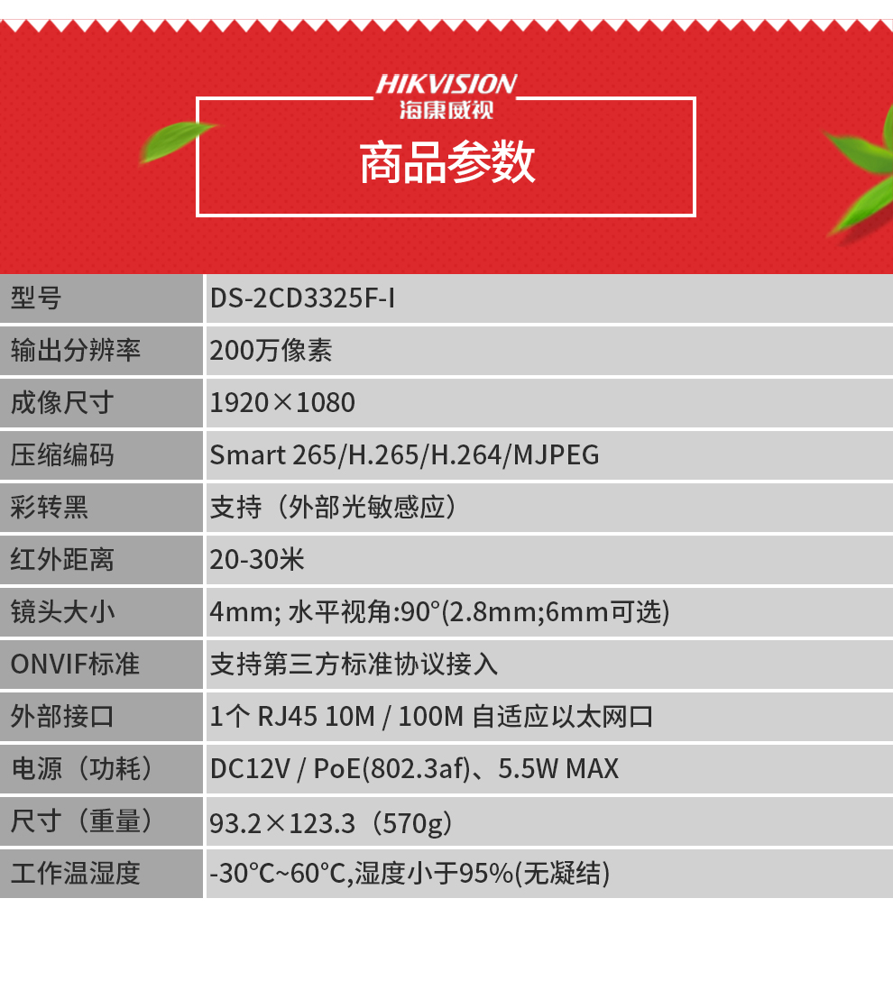 海康摄像头ds-2cd3325f-i 2.8mm