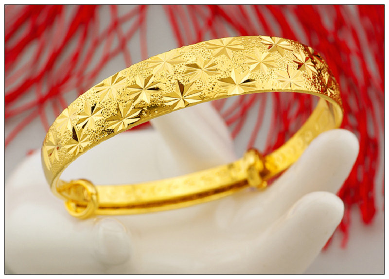 莹玉碧 沙金手镯女款仿真满天星沙金手镯 推拉可调节镀锡金手镯手环