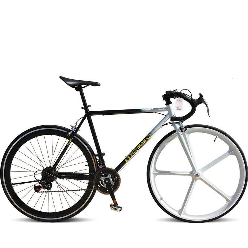 公路车变速自行车21速24速高碳钢彩钢花鼓弯把直把双v 前五刀黑白渐变