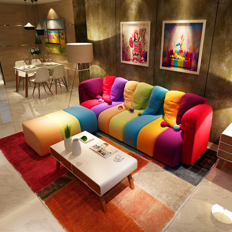 优尚美家 休闲创意沙发 布艺沙发组合 小户型沙发家具158 七彩色 a b