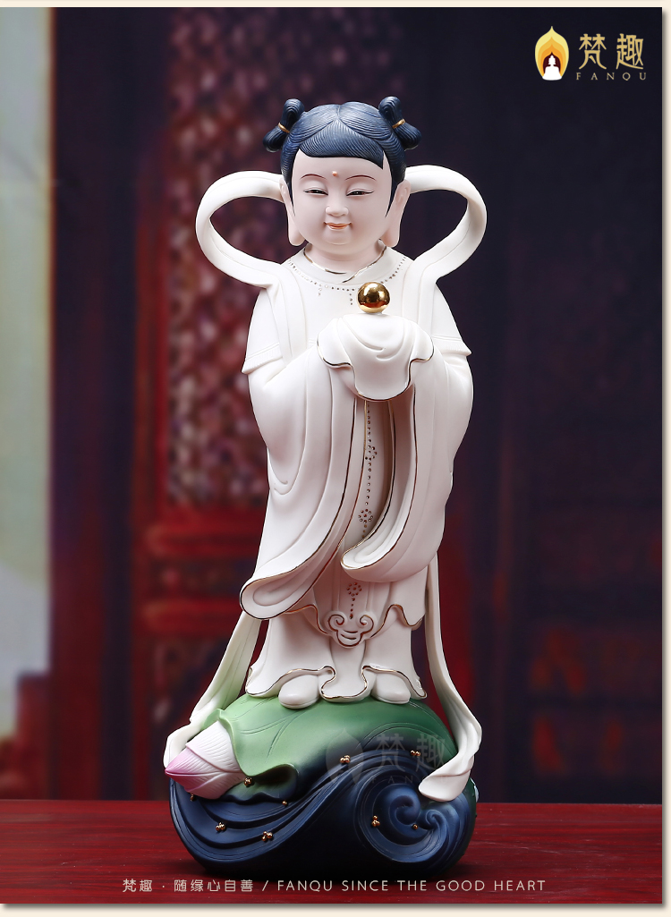 造趣zaoqu德化陶瓷雕塑精品金童玉女佛像摆件供奉观音善财童子龙女像