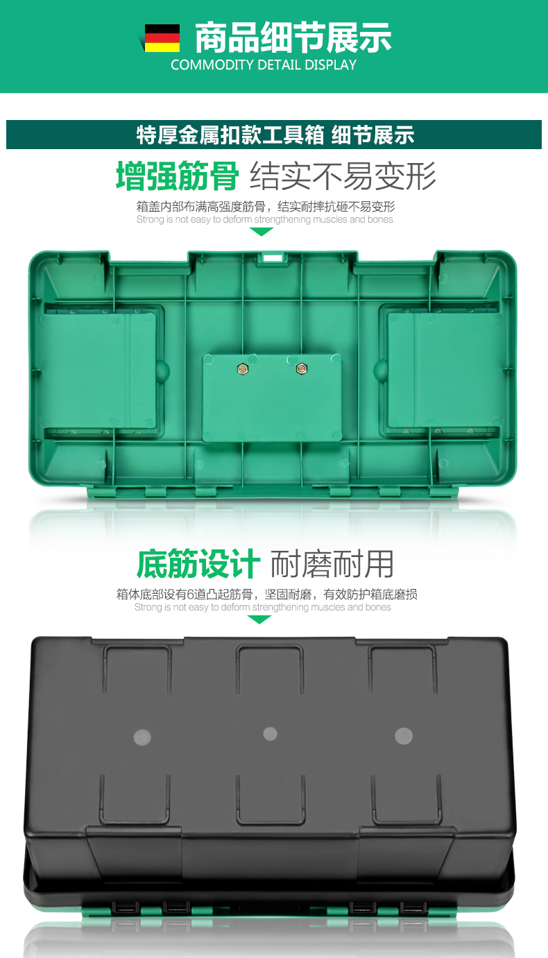 德国美耐特五金工具箱收纳箱家用收纳盒车载大号手提式加厚多功能维修工具箱子工人大空间工具盒子多尺寸19寸特厚金属扣款 图片价格