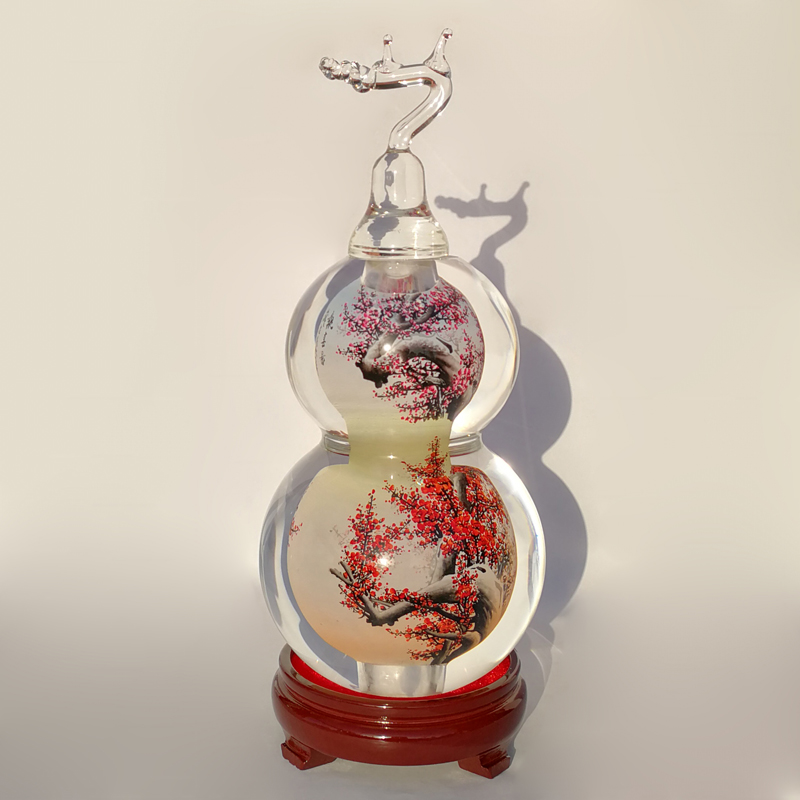 水晶内画葫芦吉祥如意摆件 中国特色纯手工葫芦福寿摆件 吉祥如意家居