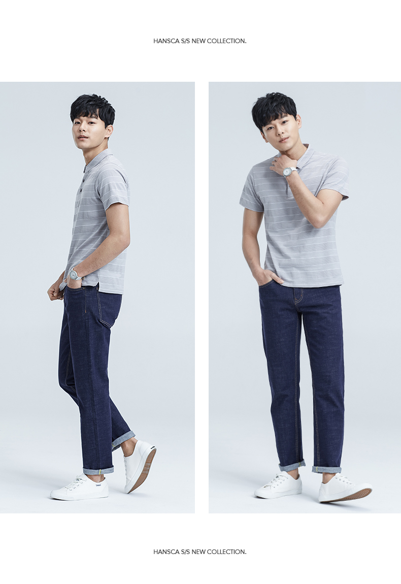 hansca汉斯卡 秋季男士宽松牛仔裤男 加肥加大码直筒弹力休闲长裤
