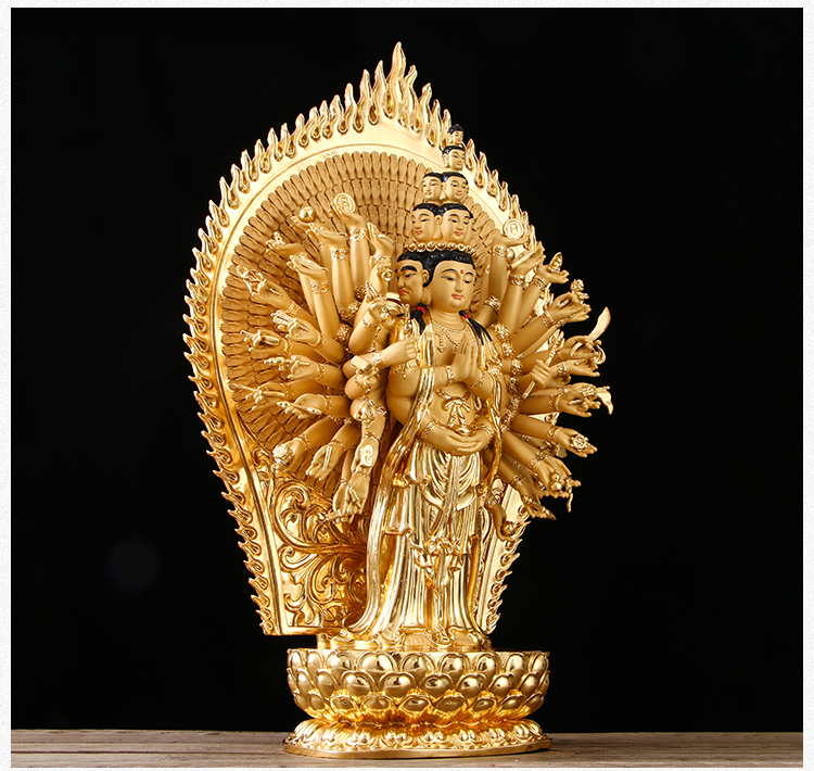 圆通工艺千手观音菩萨佛像纯铜贴金大型带背光居家寺庙佛堂摆件贴金