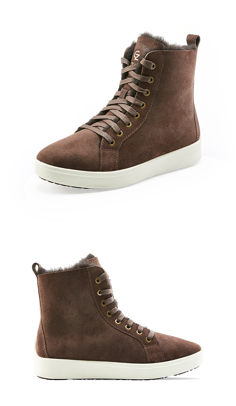 cozysteps冬季新款羊皮毛一体雪地靴时尚系带平底高帮单靴 四叶草色