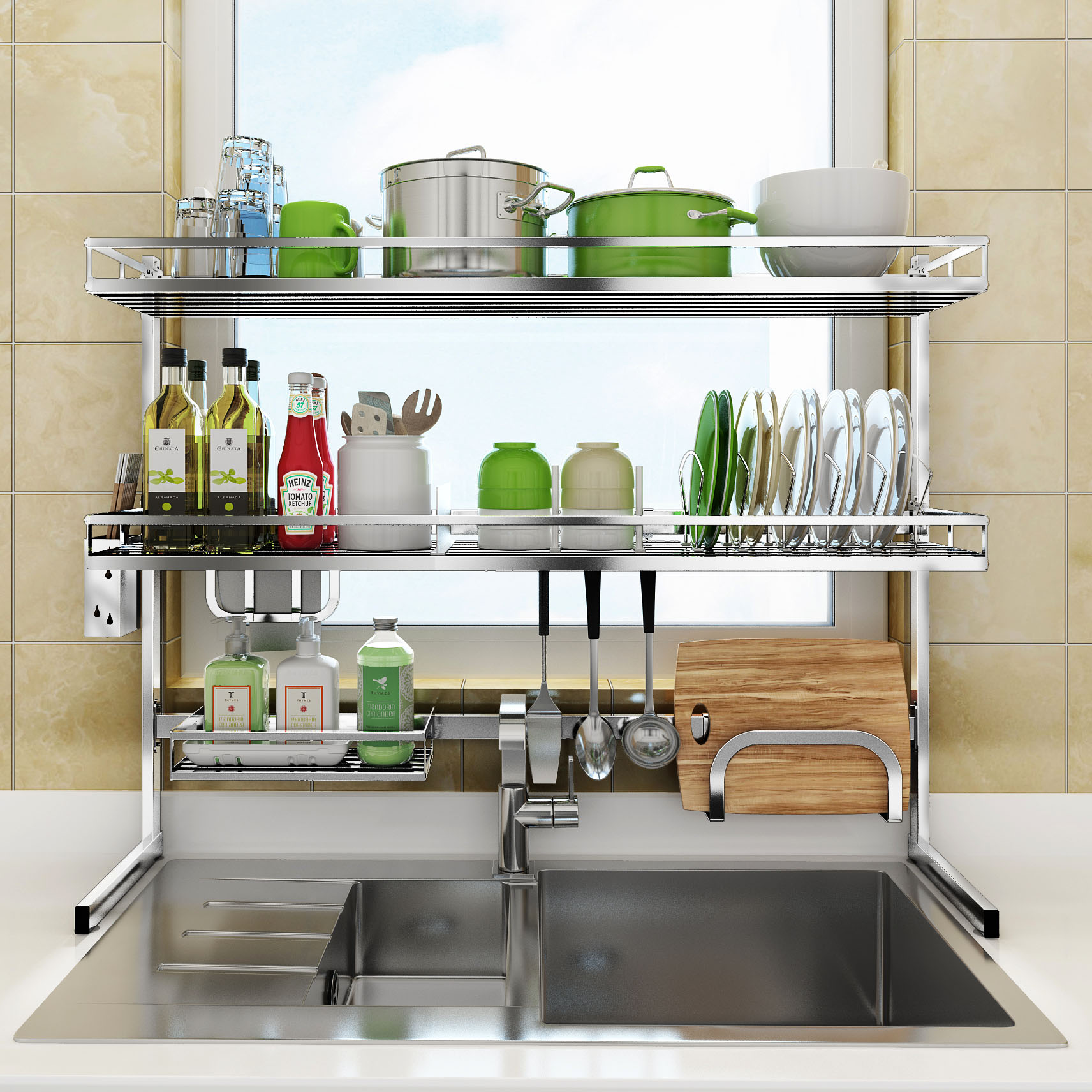 抖音304不锈钢厨房用品置物架水槽洗碗池沥水架碗碟架调料收纳架锅架