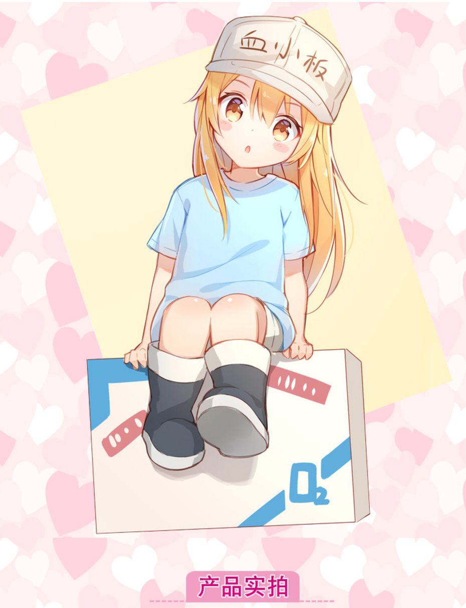 工作细胞 血小板手办模型 白血球 赤血球 红血球 坐姿拿旗子公仔人形