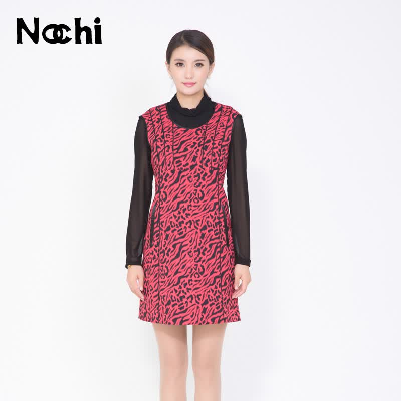 nochi诺琪女装秋冬2014新款无袖连衣裙长款修身显瘦82g6 红花r70 xxl