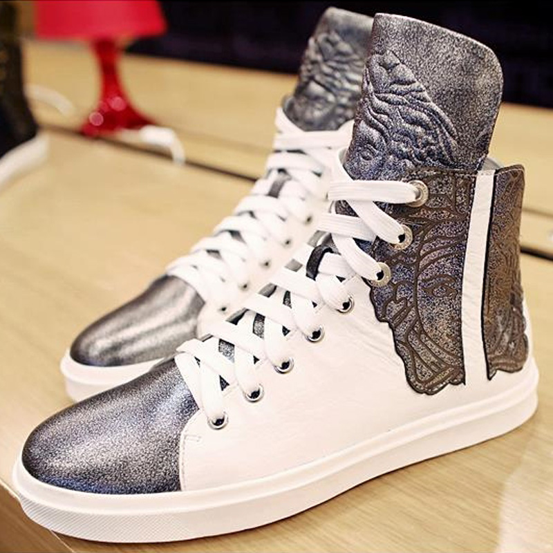 doavsng 英伦个性男式高帮鞋人头鞋牌男撞色系带休闲鞋男板鞋b255-x38