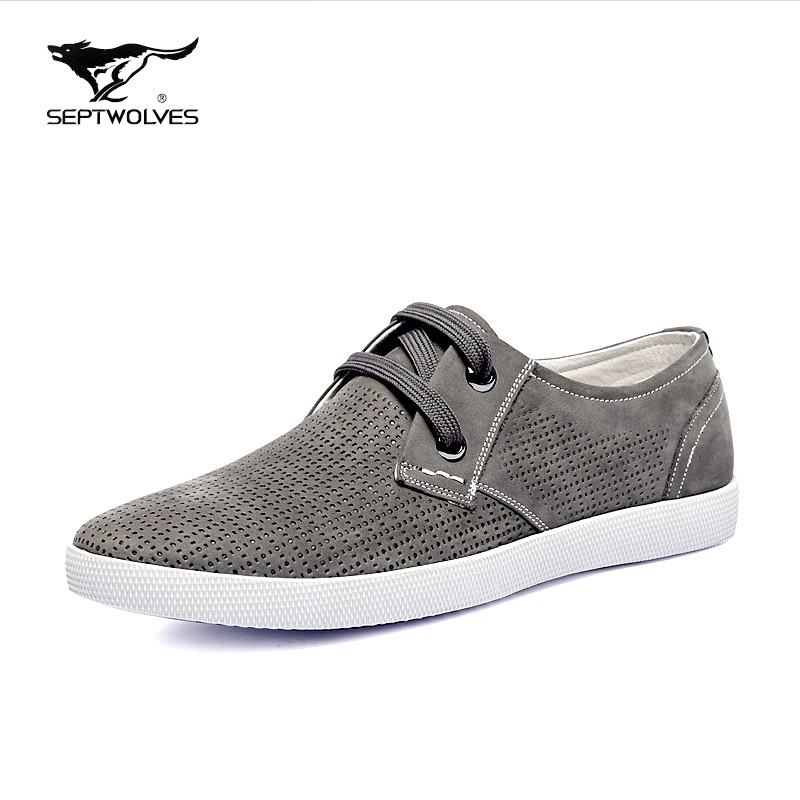 七匹狼春秋新款英伦潮流男板鞋 反绒牛皮男士休闲鞋 正品真皮单鞋