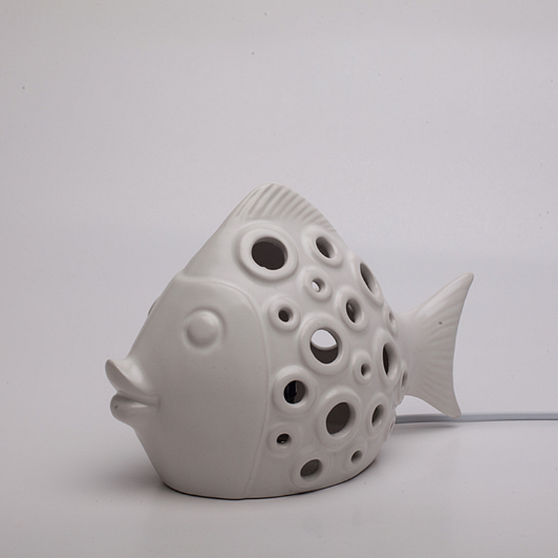 琬圭 陶瓷鱼形陶瓷灯 夜灯 台灯—粉色 白色