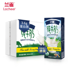 京东PLUS会员： Laciate 兰雀 脱脂纯牛奶 早餐奶 200ml*24盒 *4件   139.7元（多重优惠）