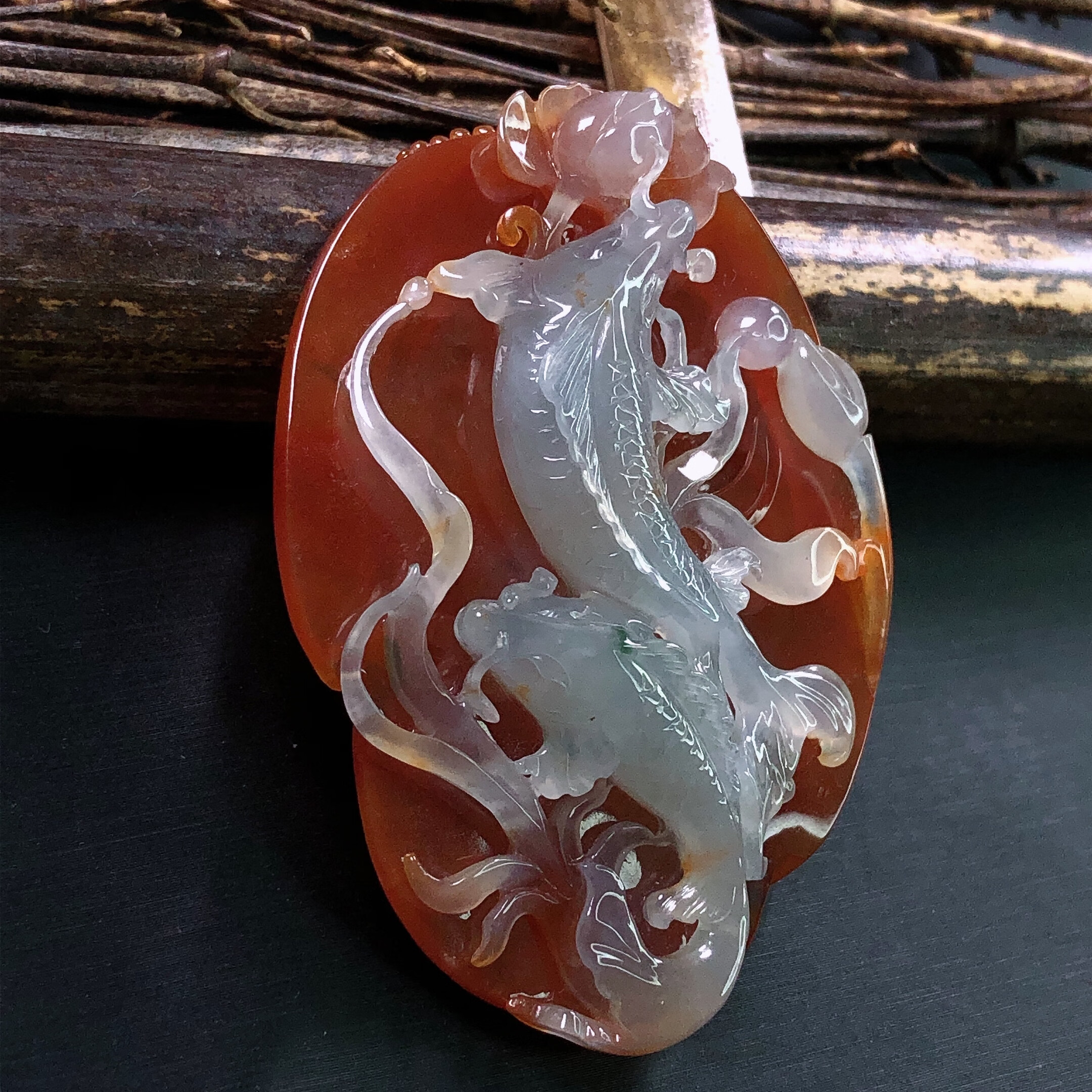 带证书天然翡翠冰红翡年年有余挂件