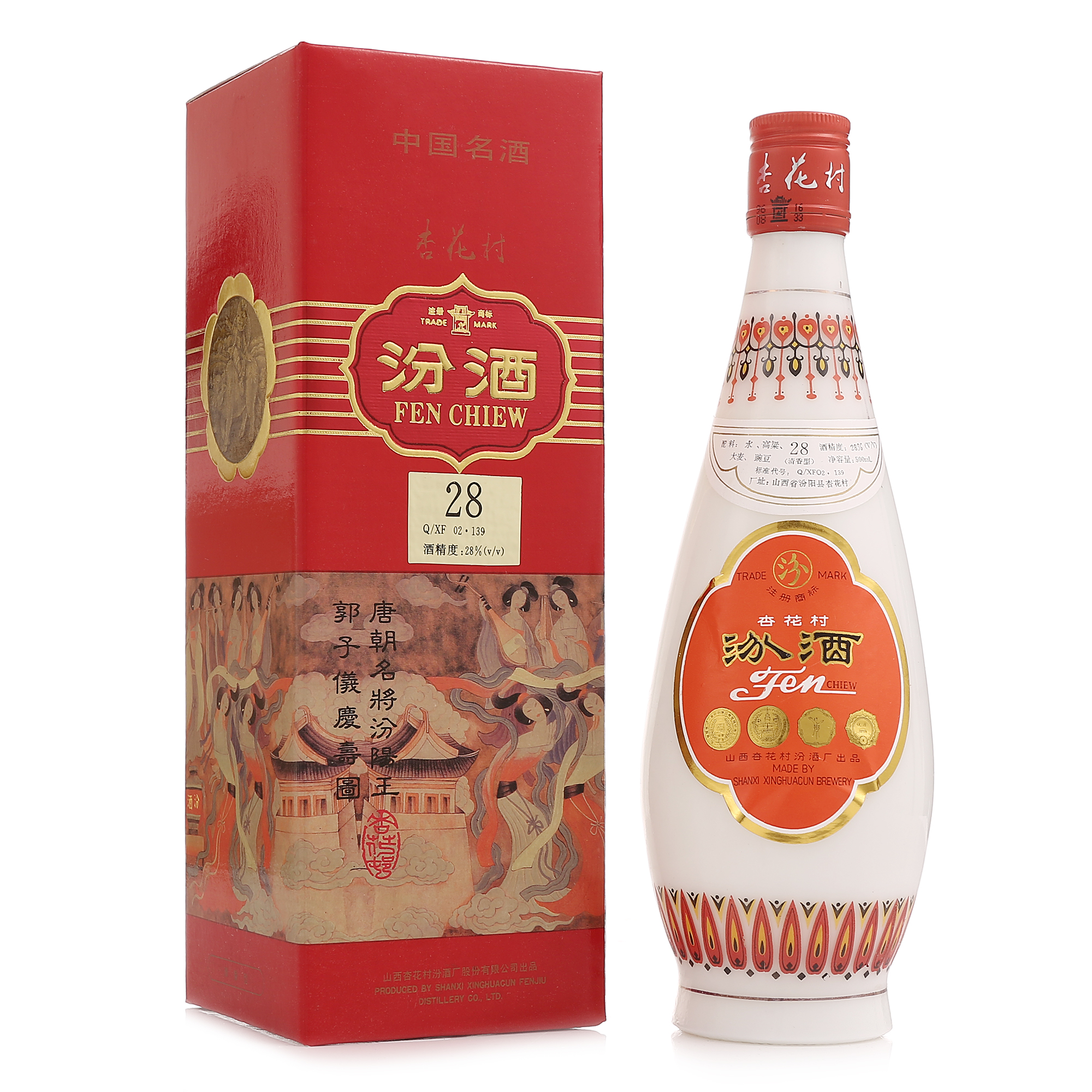 汾酒1996年生产老酒乳玻瓶庆寿汾酒28度500ml 清香型白酒